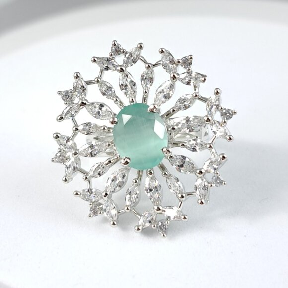 Jaipur Rose Jewelry - Gorgeous Intricate Clear CZ and Mint Adjustable Ring